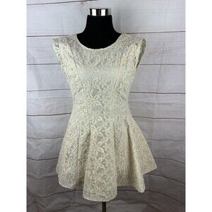 LagunaMoon Dress Fit-and-flare a-line Floral Lace XS S off-white Zip Embroidered